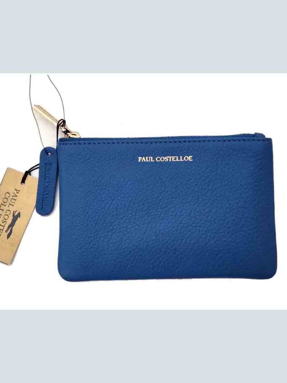New Paul Costelloe Blue Leather Pouch Bag Change Purse Zip Top